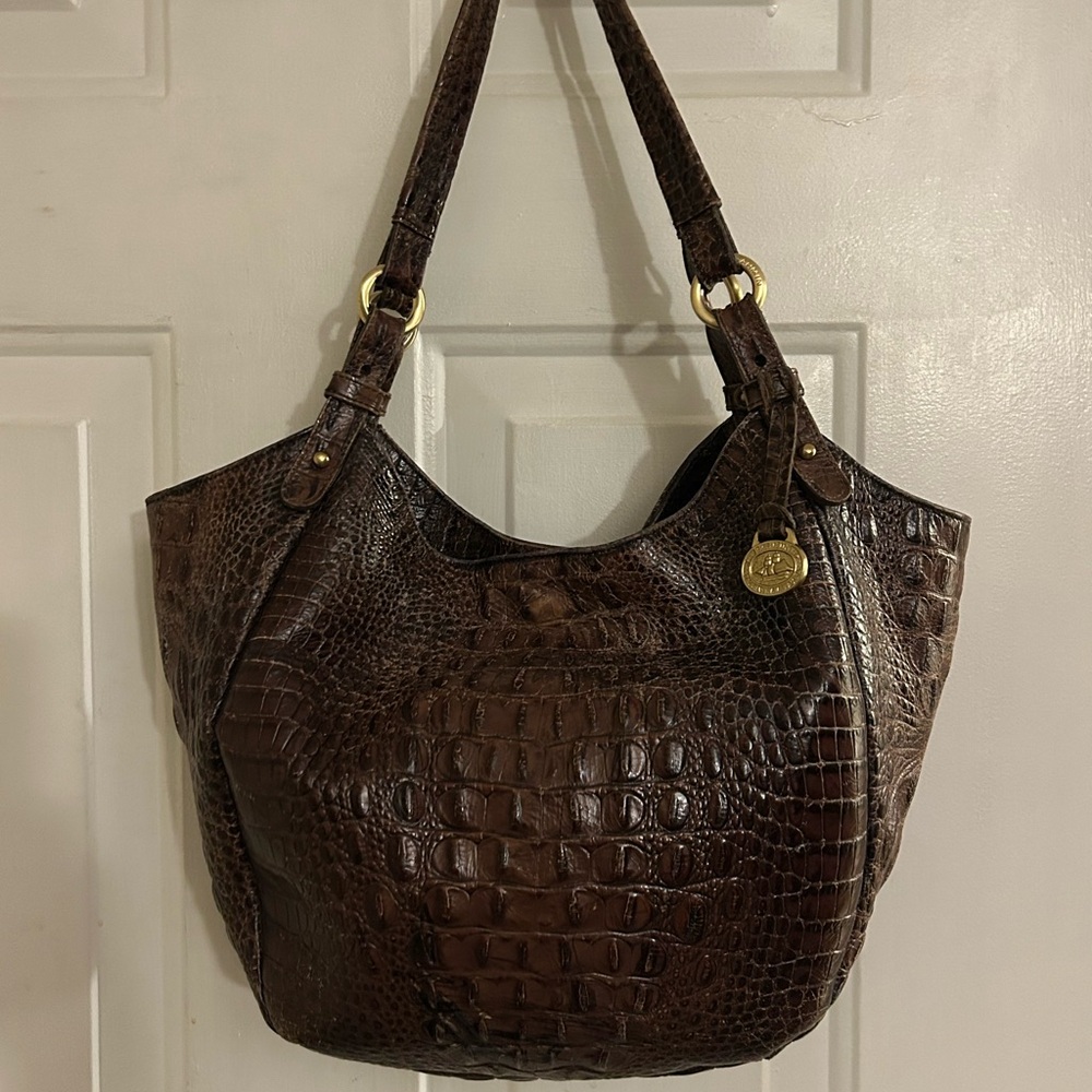 Brahmin Brown Croc-Embossed Shoulder Bag